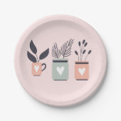 Pastellrosa und graue moderne Pflanze Pappteller (Vorderseite)