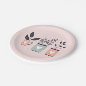 Pastellrosa und graue moderne Pflanze Pappteller (Schrägansicht)