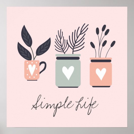 Pastellrosa und graue moderne Pflanze Poster (Vorne)