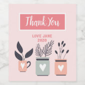 Pastellrosa und graue moderne Pflanze Weinetikett (Einzelnes Label)