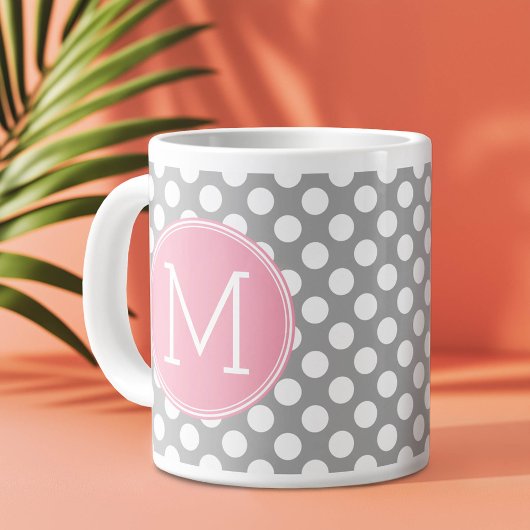 Pastellrosa und graue Polka-Punkte mit benutzerdef Jumbo-Tasse