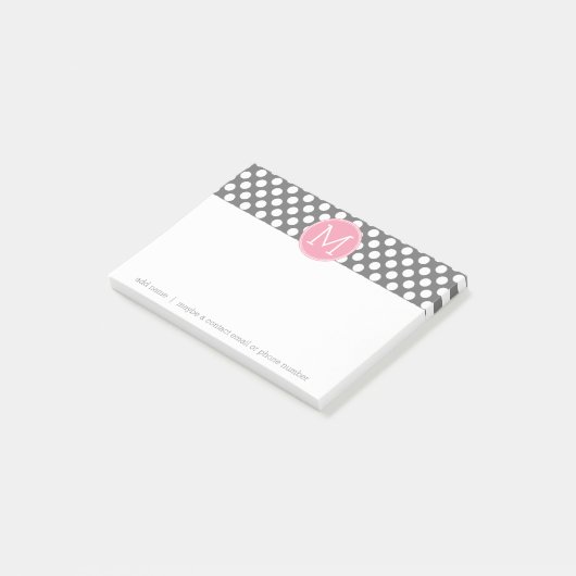 Pastellrosa und graue Polka-Punkte mit benutzerdef Post-it Klebezettel (angewinkelt)