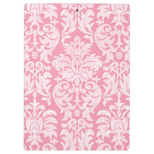 Pastellrosa und graues Damaskusmuster - benutzerde Klemmbrett (Rückseite)