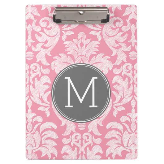 Pastellrosa und graues Damaskusmuster - benutzerde Klemmbrett (Vorderseite)