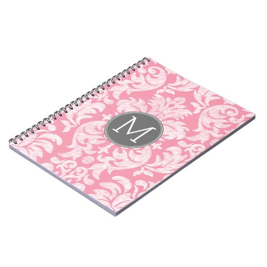 Pastellrosa und graues Damaskusmuster - benutzerde Notizblock (Linke Seite)