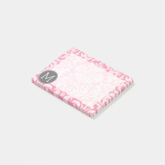 Pastellrosa und graues Damaskusmuster - benutzerde Post-it Klebezettel (angewinkelt)