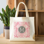 Pastellrosa und graues Damaskusmuster - benutzerde Tragetasche<br><div class="desc">Fügen Sie Ihre Monogramme zu diesen trendigen und femininen Blumendamasken mit beliebten Farben hinzu. Der Damast hat einen skurrilen Chalkboard-Look.</div>