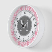 Pastellrosa und graues Damaskusmuster - benutzerde Wanduhr (Winkel)