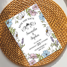 Pastellrosa und Grün und Blau Save the Date Einladung