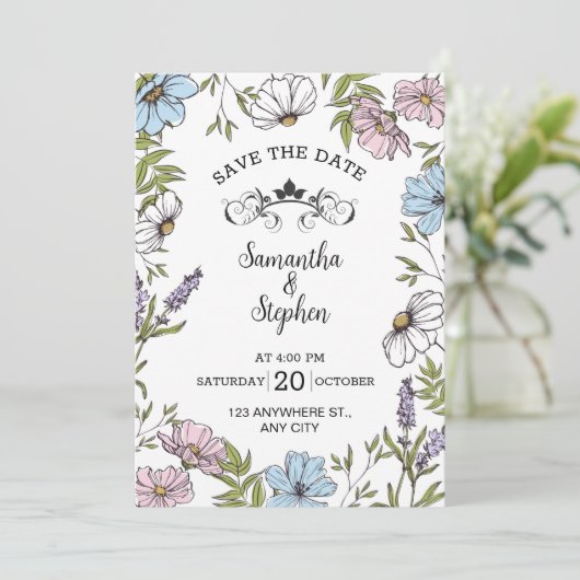 Pastellrosa und Grün und Blau Save the Date Einladung (Stehend Vorderseite)