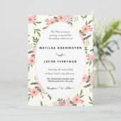 Pastellrosa und grüne Blumenrahmen Einladung (Stehend Vorderseite)