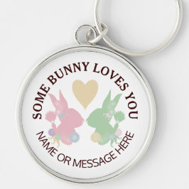 Pastellrosa und grüne Bunnien mit Herzklopfen Schlüsselanhänger