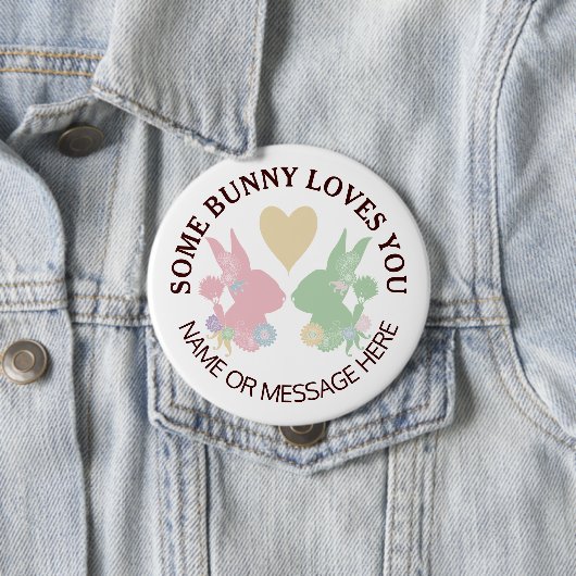 Pastellrosa und Grüne Bunnien mit Ostern Button (Beispiel)