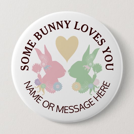 Pastellrosa und Grüne Bunnien mit Ostern Button (Vorderseite)