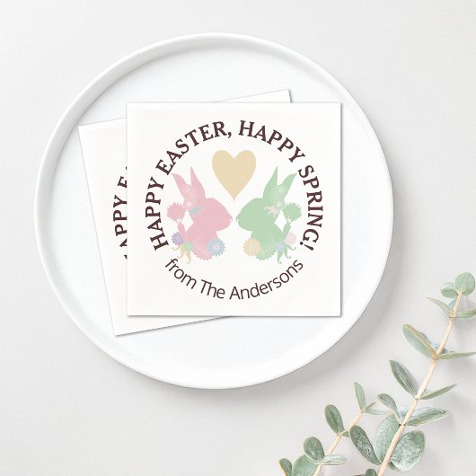 Pastellrosa und Grüne Bunnien mit Ostern Serviette
