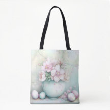 PASTELLROSA UND GRÜNE OSTERVASEN UND BLUMEN