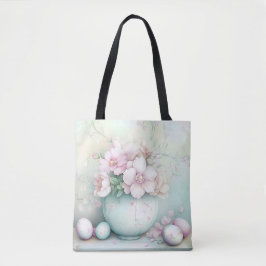 PASTELLROSA UND GRÜNE OSTERVASEN UND BLUMEN TASCHE