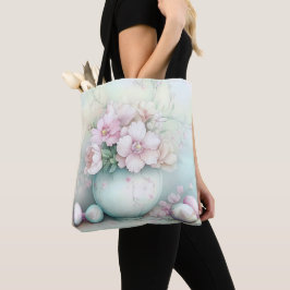 PASTELLROSA UND GRÜNE OSTERVASEN UND BLUMEN TASCHE