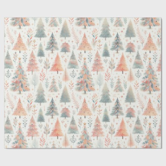 Pastellrosa und grüne Weihnachtsbaumen Geschenkpapier (Flach)