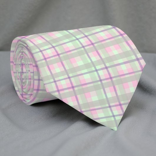 Pastellrosa und grüner Karierter Tartan Gingham-Mu Krawatte