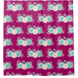 Pastellrosa und grünes Blumenmuster Duschvorhang
