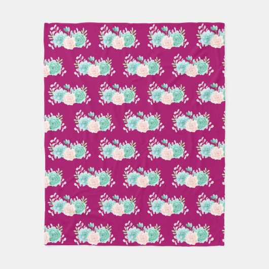 Pastellrosa und grünes Blumenmuster Fleecedecke (Vorderseite)