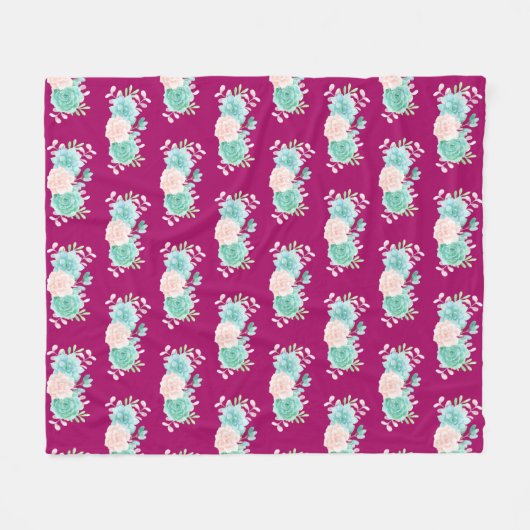 Pastellrosa und grünes Blumenmuster Fleecedecke (Vorderseite (Horizontal))