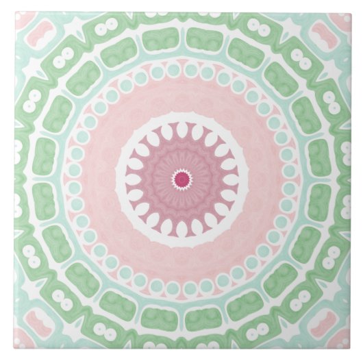 Pastellrosa und grünes Mandala Fliese (Vorderseite)