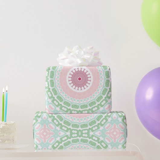 Pastellrosa und grünes Mandala Geschenkpapier (Partygeschenke)