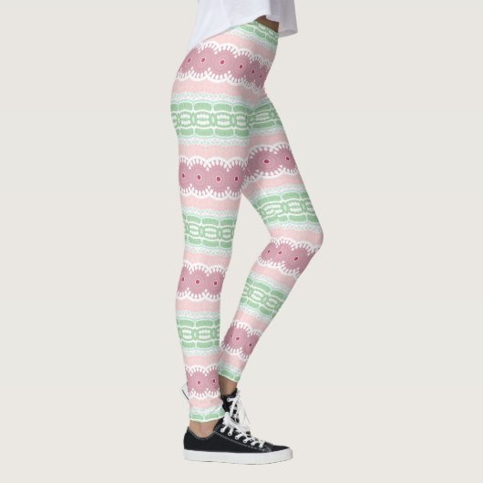 Pastellrosa und grünes Mandala Leggings (Rechts)