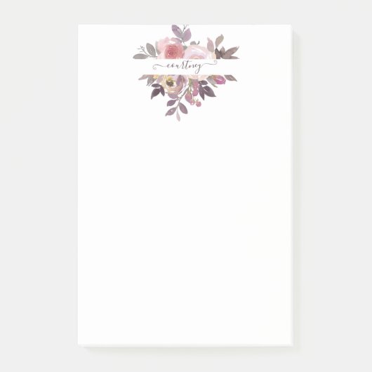 Pastellrosa und lila blumenreich personalisiert post-it klebezettel (Vorderseite)