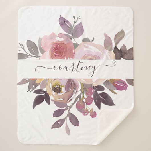 Pastellrosa und lila blumenreich personalisiert sherpadecke (Vorderseite)