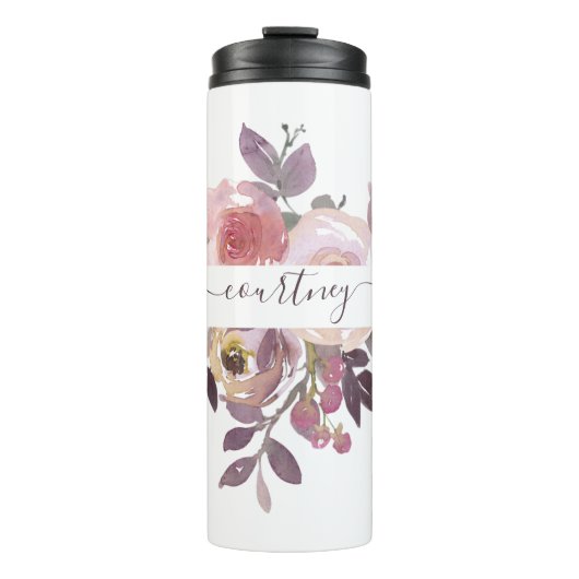 Pastellrosa und lila blumenreich personalisiert thermosbecher (Vorderseite)