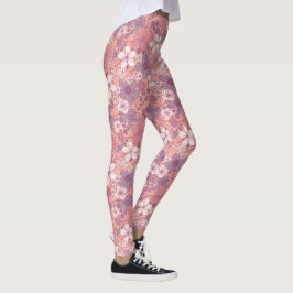 Pastellrosa und Lila Blüten Leggings