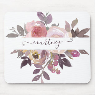 Pastellrosa und lila florale personalisierte  mousepad
