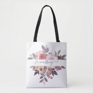 Pastellrosa und lila florale personalisierte  tasche