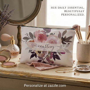 Pastellrosa und lila florale personalisierte zubehörtasche