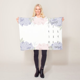 Pastellrosa und Lila Peonies Blumenknebel Fleecedecke
