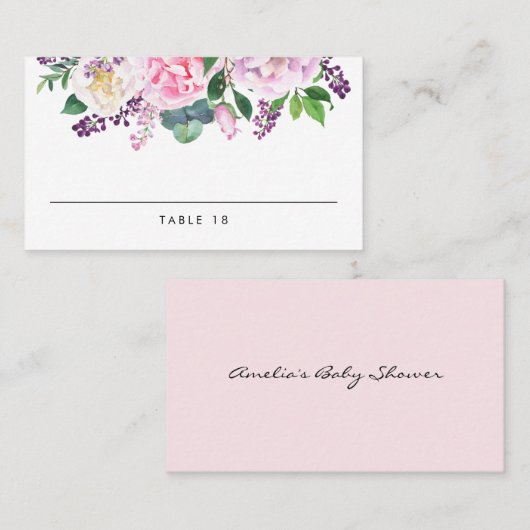 Pastellrosa und Lila Peonies Blumenzehen Platzkarte (Vorne/Hinten)