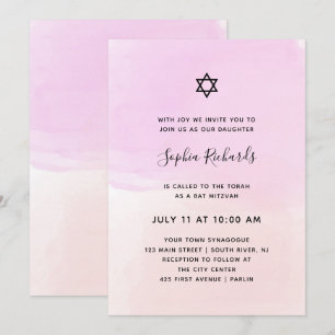 Pastellrosa und Lila Wasserfarbe   Bat Mitzvah Einladung