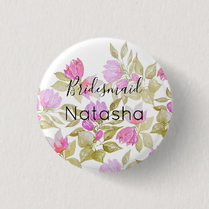 Pastellrosa und lila Wasserfarben Blumen Button
