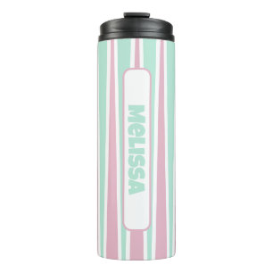 Pastellrosa und Mint-Dreieck-Muster mit Namen Thermosbecher