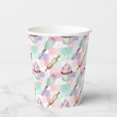 Pastellrosa und Minz-Cupcake-Backmuster Pappbecher (Rückseite)