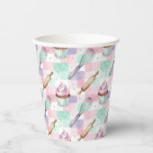 Pastellrosa und Minz-Cupcake-Backmuster Pappbecher (Vorderseite)