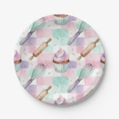 Pastellrosa und Minz-Cupcake-Backmuster Pappteller (Vorderseite)