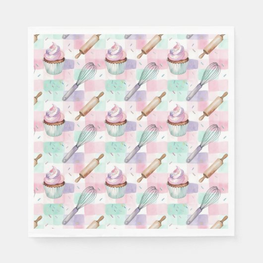Pastellrosa und Minz-Cupcake-Backmuster Serviette (Vorderseite)
