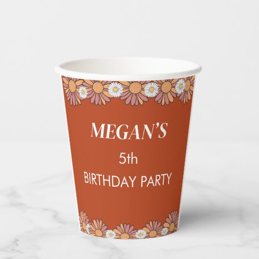 Pastellrosa und orange Daisy Blumenmuster Pappbecher (Vorderseite)