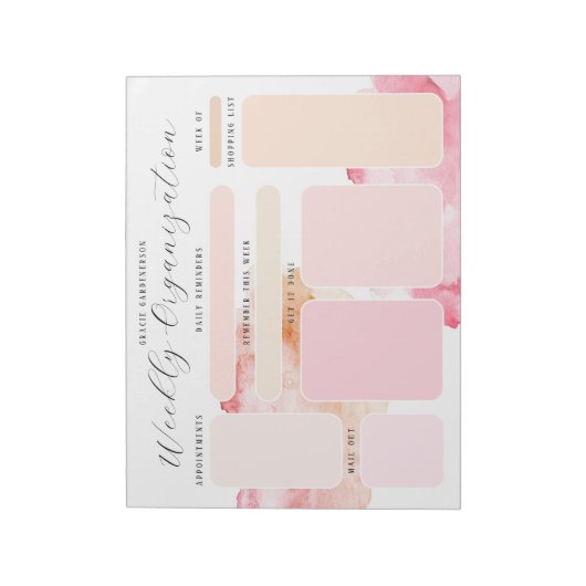 Pastellrosa und Orangefarbene Wochenorganisation Notizblock (Rotiert)