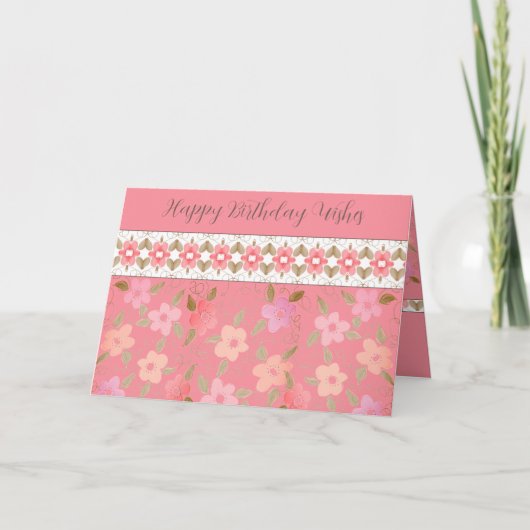Pastellrosa und Peach Happy Birthday Card Dankeskarte (Vorderseite)