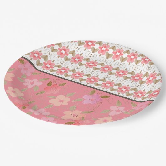 Pastellrosa und Pfirsich Pappteller (Schrägansicht)